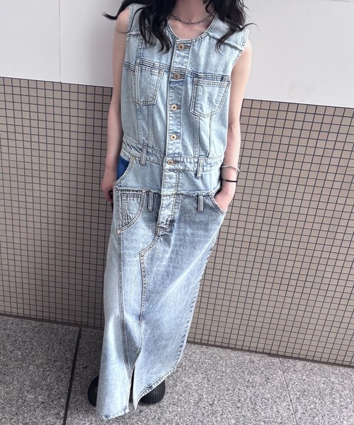 Ameri(アメリ)の「MEDI REMAKE I LINE DENIM DRESS(ワンピース・レディース・ブラウン/ブルー・X-SMALL/MEDIUM/SMALL)」の15枚目の写真