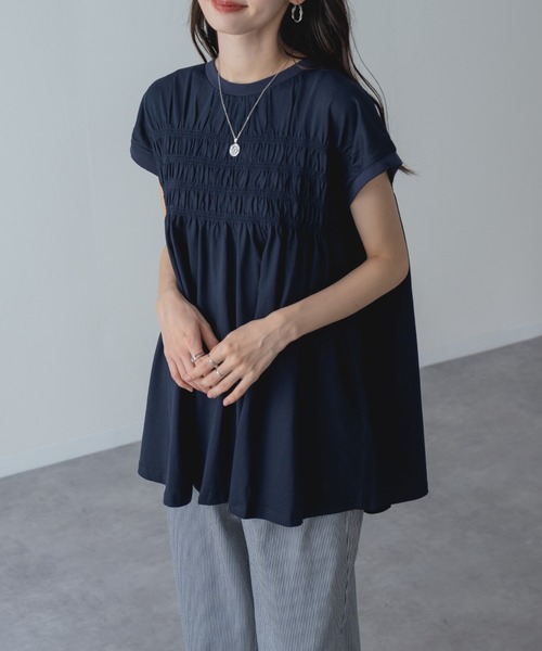 refinedworks(リファインドワークス)の「【refinedworks】贅沢 シャーリング チュニック(Tシャツ/カットソー・レディース・ネイビー/ブラック/ホワイト・FREE)」の3枚目の写真