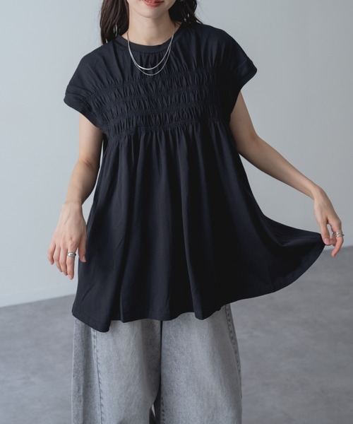 refinedworks(リファインドワークス)の「【refinedworks】贅沢 シャーリング チュニック(Tシャツ/カットソー・レディース・ネイビー/ブラック/ホワイト・FREE)」の2枚目の写真