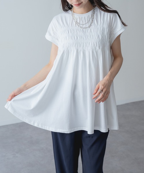 refinedworks(リファインドワークス)の「【refinedworks】贅沢 シャーリング チュニック(Tシャツ/カットソー・レディース・ネイビー/ブラック/ホワイト・FREE)」の8枚目の写真