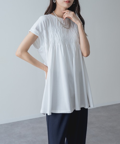 refinedworks(リファインドワークス)の「【refinedworks】贅沢 シャーリング チュニック(Tシャツ/カットソー・レディース・ネイビー/ブラック/ホワイト・FREE)」の9枚目の写真