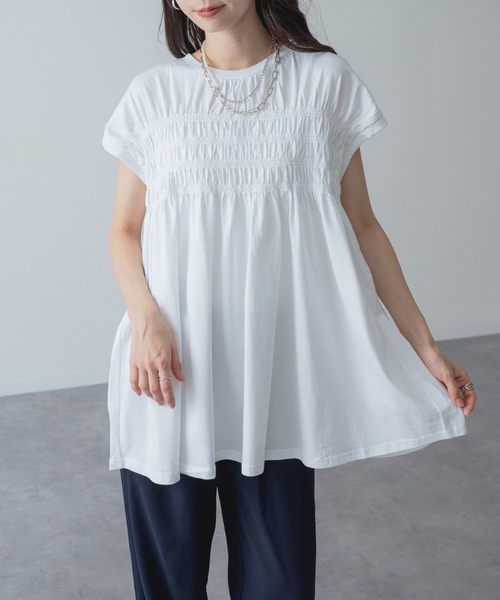 refinedworks(リファインドワークス)の「【refinedworks】贅沢 シャーリング チュニック(Tシャツ/カットソー・レディース・ネイビー/ブラック/ホワイト・FREE)」の10枚目の写真