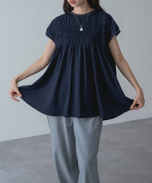 refinedworks(リファインドワークス)の「【refinedworks】贅沢 シャーリング チュニック(Tシャツ/カットソー・レディース・ネイビー/ブラック/ホワイト・FREE)」の12枚目の写真