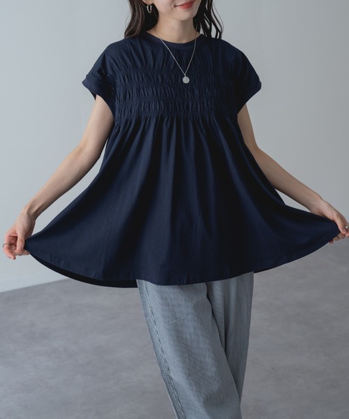 refinedworks(リファインドワークス)の「【refinedworks】贅沢 シャーリング チュニック(Tシャツ/カットソー・レディース・ネイビー/ブラック/ホワイト・FREE)」の15枚目の写真