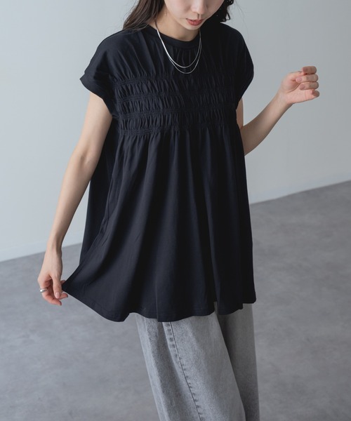 refinedworks(リファインドワークス)の「【refinedworks】贅沢 シャーリング チュニック(Tシャツ/カットソー・レディース・ネイビー/ブラック/ホワイト・FREE)」の6枚目の写真