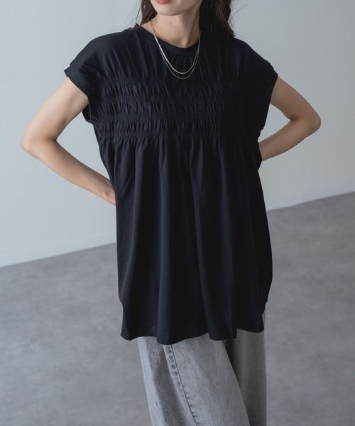 refinedworks(リファインドワークス)の「【refinedworks】贅沢 シャーリング チュニック(Tシャツ/カットソー・レディース・ネイビー/ブラック/ホワイト・FREE)」の7枚目の写真