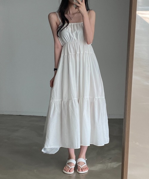 Aelina(エリナ)の「シンプルキャミワンピース(ジャンパースカート・レディース・ホワイト/ブラック・FREE)」の9枚目の写真