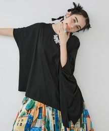 アシンメトリー異素材切替Tシャツ