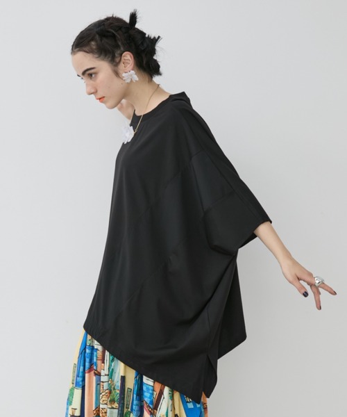 manana suerte(マニャーナスエルテ)の「アシンメトリー異素材切替Tシャツ(Tシャツ/カットソー・レディース・ホワイト/ブラック・FREE)」の22枚目の写真