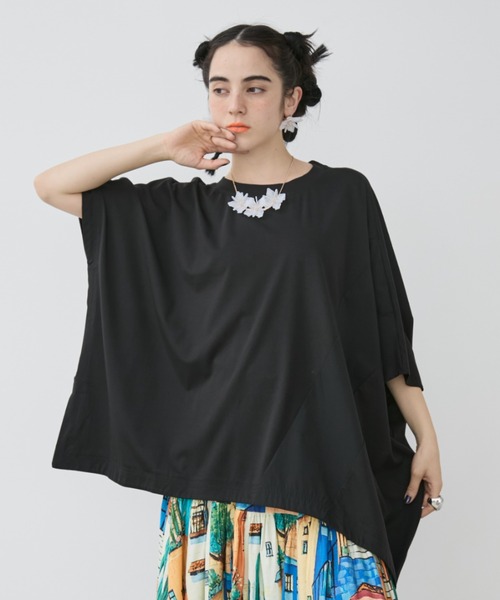 manana suerte(マニャーナスエルテ)の「アシンメトリー異素材切替Tシャツ(Tシャツ/カットソー・レディース・ホワイト/ブラック・FREE)」の14枚目の写真