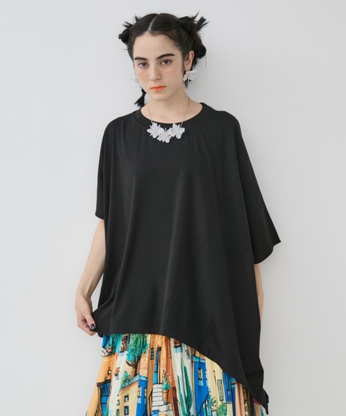 manana suerte(マニャーナスエルテ)の「アシンメトリー異素材切替Tシャツ(Tシャツ/カットソー・レディース・ホワイト/ブラック・FREE)」の10枚目の写真