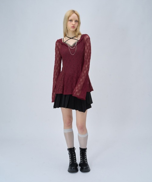 HARE(ハレ)の「レースカットパーカー(HARE)(Tシャツ/カットソー・レディース・ブラック/バーガンディー・FREE)」の5枚目の写真
