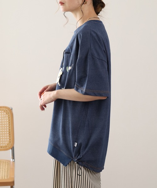 FUNALIVE(ファンアライブ)の「ぶらぶらネコ刺繍インレイ裾ドロストプルオーバー 半袖(Tシャツ/カットソー・レディース・ブルー系/ネイビー系8・M/L)」の18枚目の写真