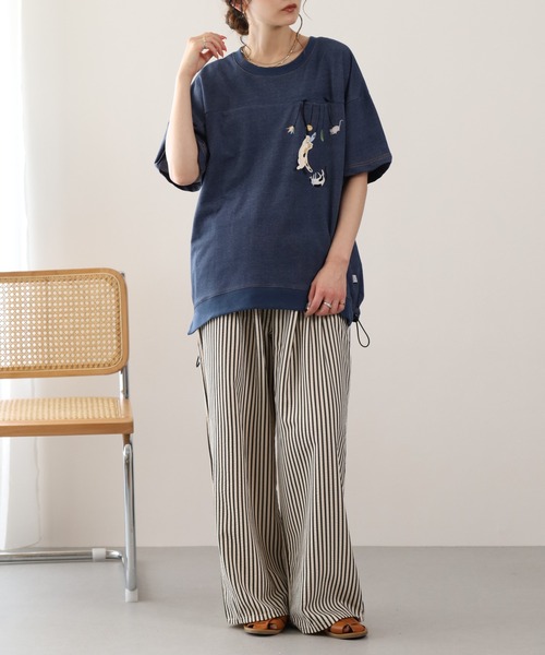 FUNALIVE(ファンアライブ)の「ぶらぶらネコ刺繍インレイ裾ドロストプルオーバー 半袖(Tシャツ/カットソー・レディース・ブルー系/ネイビー系8・M/L)」の15枚目の写真