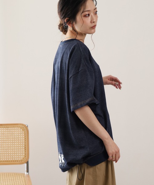 FUNALIVE(ファンアライブ)の「ぶらぶらネコ刺繍インレイ裾ドロストプルオーバー 半袖(Tシャツ/カットソー・レディース・ブルー系/ネイビー系8・M/L)」の7枚目の写真