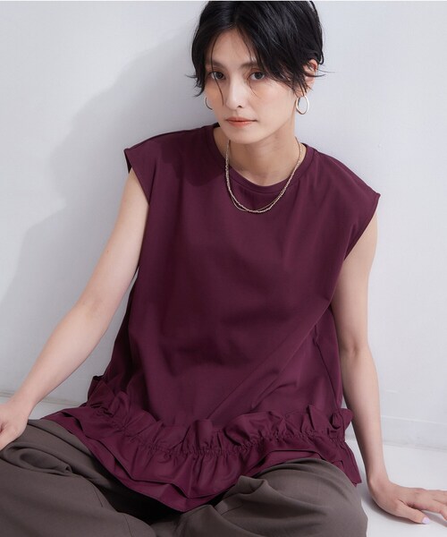 OPAQUE.CLIP（オペークドットクリップ）の「裾フリルドッキングカットソー【洗濯機OK】（Tシャツ/カットソー・レディース・ボルドー/ブラック/チャコールグレー・38/40）」の3枚目の写真