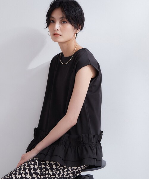 OPAQUE.CLIP（オペークドットクリップ）の「裾フリルドッキングカットソー【洗濯機OK】（Tシャツ/カットソー・レディース・ボルドー/ブラック/チャコールグレー・38/40）」の2枚目の写真
