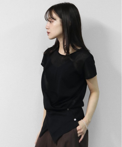 THE CELL.(ザセルドット)の「リネンブレンド ドライタッチ フロントクロス フレンチニット FRONT CROSS FRENCH SLEEVE KNIT(ニット/セーター・レディース・ブラウン/ブラック/チャコールグレー・FREE)」の6枚目の写真