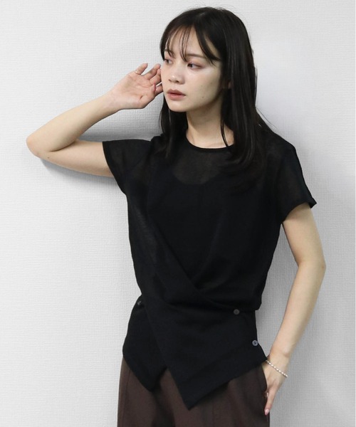 THE CELL.(ザセルドット)の「リネンブレンド ドライタッチ フロントクロス フレンチニット FRONT CROSS FRENCH SLEEVE KNIT(ニット/セーター・レディース・ブラウン/ブラック/チャコールグレー・FREE)」の4枚目の写真