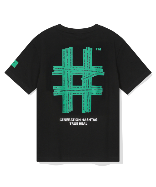 BEENTRILL(ビントリル)の「ウィメンズグリーンテーピングハッシュタグ半袖Tシャツ(ブラック)(Tシャツ/カットソー・レディース・その他・SMALL/X-SMALL)」の1枚目の写真