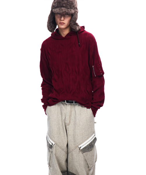 RSSC(アールエスエスシー)の「CRINKLE HOODIE LONG SLEEVE - WINE(パーカー・レディース・その他・1/2)」の2枚目の写真