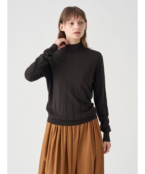 JOHN SMEDLEY（ジョンスメドレー）の「ストライプ柄アイレットモックネック長袖プルオーバー（ニット/セーター・レディース・ブラウン系その他3・S）」の3枚目の写真
