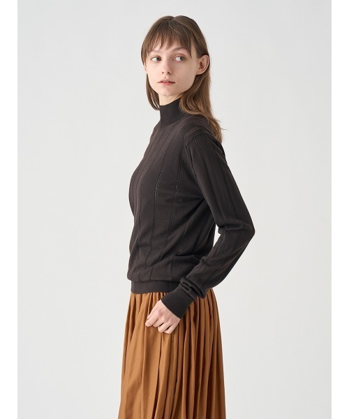 JOHN SMEDLEY（ジョンスメドレー）の「ストライプ柄アイレットモックネック長袖プルオーバー（ニット/セーター・レディース・ブラウン系その他3・S）」の4枚目の写真