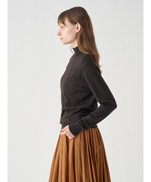 JOHN SMEDLEY（ジョンスメドレー）の「ストライプ柄アイレットモックネック長袖プルオーバー（ニット/セーター・レディース・ブラウン系その他3・S）」の5枚目の写真