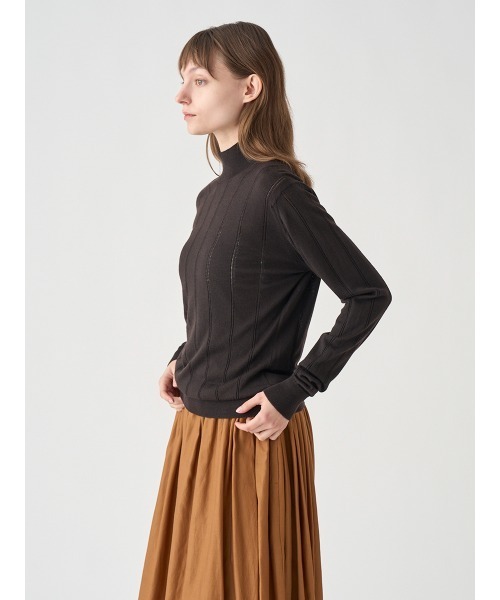 JOHN SMEDLEY（ジョンスメドレー）の「ストライプ柄アイレットモックネック長袖プルオーバー（ニット/セーター・レディース・ブラウン系その他3・S）」の6枚目の写真