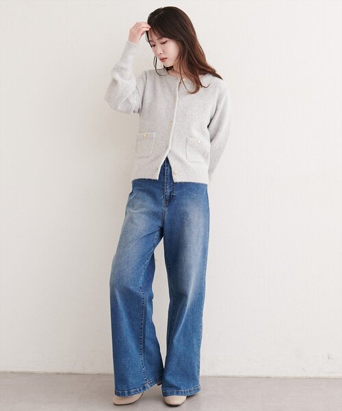 natural couture(ナチュラルクチュール)の「フラワースパンコールポケ付きカーディガン(ニット/セーター・レディース・チャコールグレー/サックスブルー/ライトベージュ/ピンク/グレー/ブラック/アイボリー・FREE)」の16枚目の写真