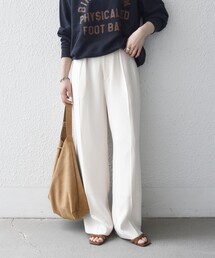 〈洗濯機可能〉ウエスト ボタン 2タック セミワイド パンツ［NAVY BLUE］
