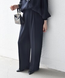 〈洗濯機可能〉ウエスト ボタン 2タック セミワイド パンツ［NAVY BLUE］