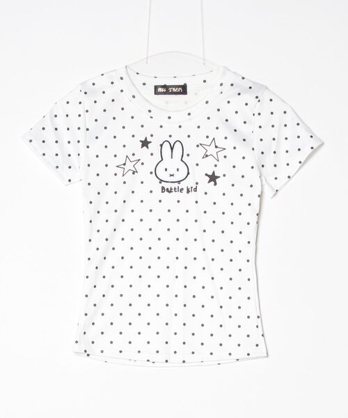 FREE STYLISTS(フリー スタイリスト)の「ドット柄 クルーネック星とウサギプリントTシャツ 半袖 Y2K(Tシャツ/カットソー・レディース・ホワイト・S/M/L/XL)」の1枚目の写真