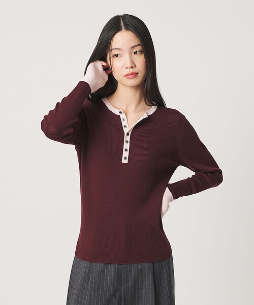BEAUTY&YOUTH UNITED ARROWS(ビューティーアンドユースユナイテッドアローズ)の「バイカラー ヘンリーネック リブ ニットプルオーバー ウォッシャブル(ニット/セーター・レディース・ダークグレー/オフホワイト/ワイン・FREE)」の3枚目の写真
