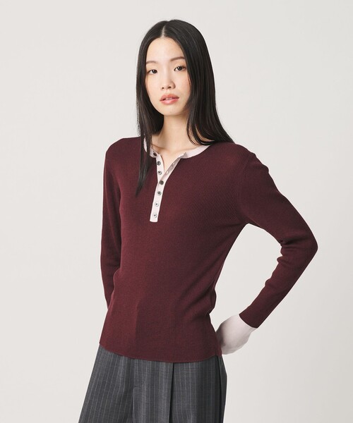 BEAUTY&YOUTH UNITED ARROWS(ビューティーアンドユースユナイテッドアローズ)の「バイカラー ヘンリーネック リブ ニットプルオーバー ウォッシャブル(ニット/セーター・レディース・ダークグレー/オフホワイト/ワイン・FREE)」の4枚目の写真