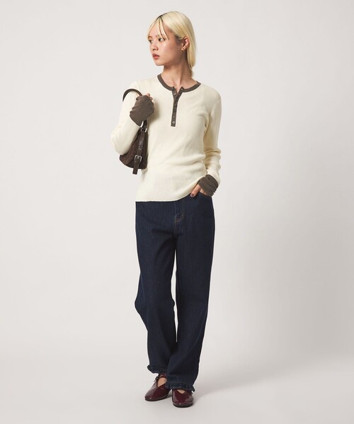 BEAUTY&YOUTH UNITED ARROWS(ビューティーアンドユースユナイテッドアローズ)の「バイカラー ヘンリーネック リブ ニットプルオーバー ウォッシャブル(ニット/セーター・レディース・ダークグレー/オフホワイト/ワイン・FREE)」の8枚目の写真