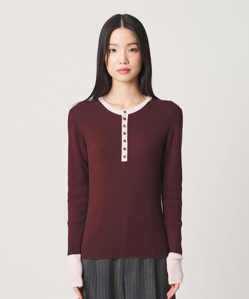 BEAUTY&YOUTH UNITED ARROWS(ビューティーアンドユースユナイテッドアローズ)の「バイカラー ヘンリーネック リブ ニットプルオーバー ウォッシャブル(ニット/セーター・レディース・ダークグレー/オフホワイト/ワイン・FREE)」の9枚目の写真