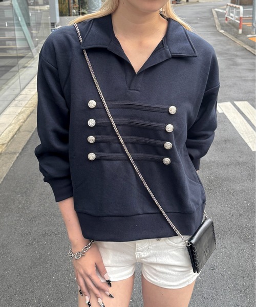 lilful（リルフル）の「ナポレオンデザイン ポロスウェット（スウェット・レディース・ネイビー/オートミール/チャコール・F）」の3枚目の写真