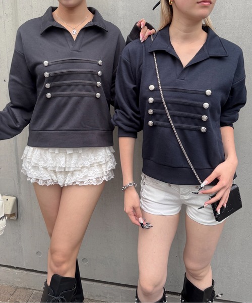 lilful（リルフル）の「ナポレオンデザイン ポロスウェット（スウェット・レディース・ネイビー/オートミール/チャコール・F）」の12枚目の写真