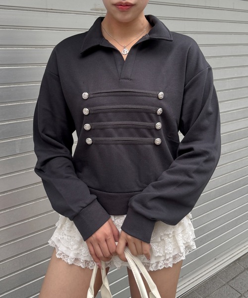 lilful（リルフル）の「ナポレオンデザイン ポロスウェット（スウェット・レディース・ネイビー/オートミール/チャコール・F）」の4枚目の写真