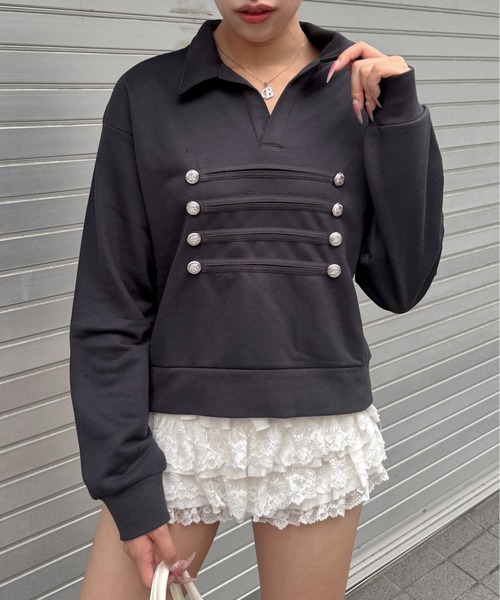 lilful（リルフル）の「ナポレオンデザイン ポロスウェット（スウェット・レディース・ネイビー/オートミール/チャコール・F）」の6枚目の写真