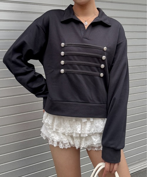 lilful（リルフル）の「ナポレオンデザイン ポロスウェット（スウェット・レディース・ネイビー/オートミール/チャコール・F）」の5枚目の写真