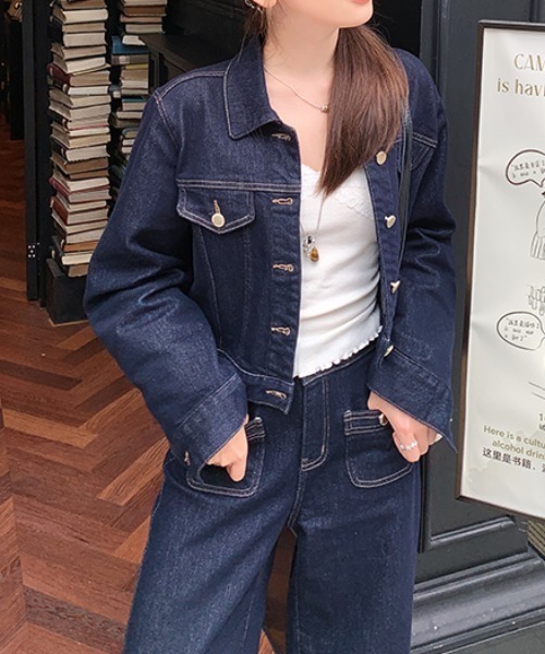 FAVORITO(ファヴォリート)の「デニムトップスパンツセットアップ(セットアップ・レディース・ダークブルー・S/M/L)」の1枚目の写真