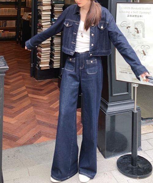 FAVORITO(ファヴォリート)の「デニムトップスパンツセットアップ(セットアップ・レディース・ダークブルー・S/M/L)」の3枚目の写真