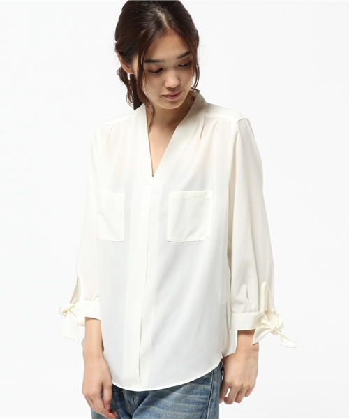 N.(N. Natural Beauty Basic)(エヌエヌナチュラルビューティーベーシック)の「リボンカフススキッパーブラウス(シャツ/ブラウス・レディース・ホワイト/ピンク/ブラック・MEDIUM)」の22枚目の写真