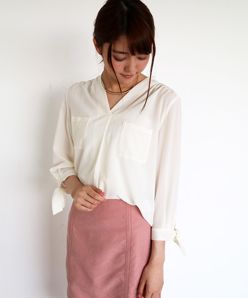 N.(N. Natural Beauty Basic)(エヌエヌナチュラルビューティーベーシック)の「リボンカフススキッパーブラウス(シャツ/ブラウス・レディース・ホワイト/ピンク/ブラック・MEDIUM)」の17枚目の写真
