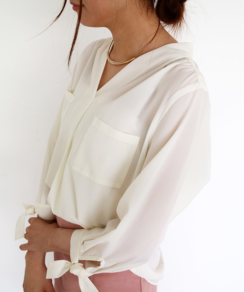 N.(N. Natural Beauty Basic)(エヌエヌナチュラルビューティーベーシック)の「リボンカフススキッパーブラウス(シャツ/ブラウス・レディース・ホワイト/ピンク/ブラック・MEDIUM)」の18枚目の写真