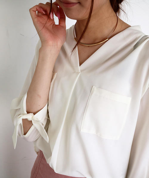 N.(N. Natural Beauty Basic)(エヌエヌナチュラルビューティーベーシック)の「リボンカフススキッパーブラウス(シャツ/ブラウス・レディース・ホワイト/ピンク/ブラック・MEDIUM)」の19枚目の写真