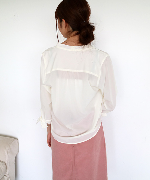 N.(N. Natural Beauty Basic)(エヌエヌナチュラルビューティーベーシック)の「リボンカフススキッパーブラウス(シャツ/ブラウス・レディース・ホワイト/ピンク/ブラック・MEDIUM)」の20枚目の写真