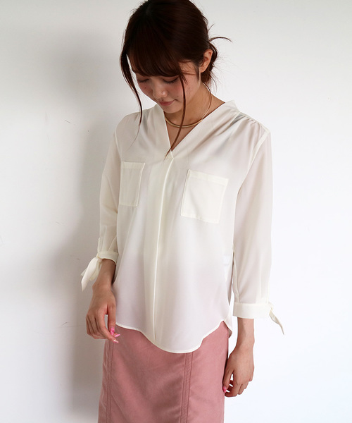 N.(N. Natural Beauty Basic)(エヌエヌナチュラルビューティーベーシック)の「リボンカフススキッパーブラウス(シャツ/ブラウス・レディース・ホワイト/ピンク/ブラック・MEDIUM)」の21枚目の写真